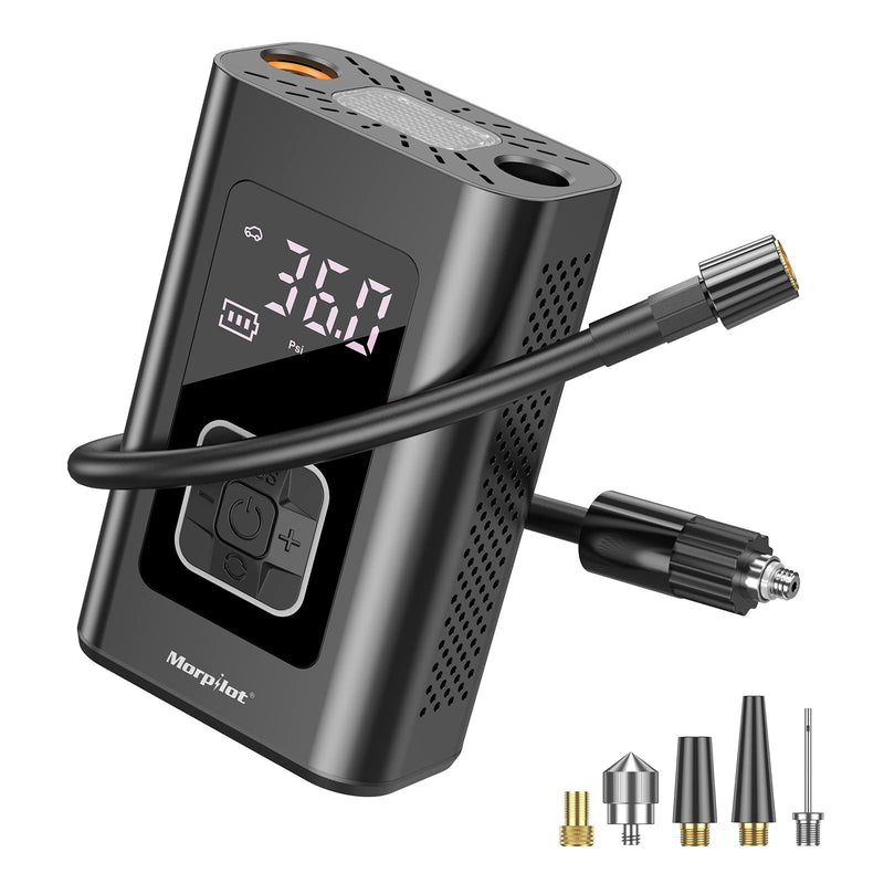 Tire Inflator Portable Air Compressor, Morpilot Electric Air Pump for Car Tire Inflator with Digital Pressure Gauge 150PSI, 6000mAh Battery, LED Light, Auto Off, Air Compressor for Car Bike Motor Ball