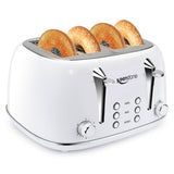 Toasters 4 Slice, Keenstone Retro Stainless Steel Bagel Toaster with Wide Slots, White