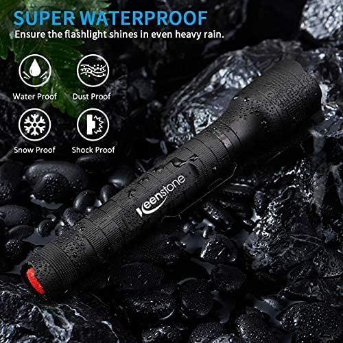 Keenstone LED Tactical Flashlight Rechargeable 2 Pack, 3000 High Lumens, Zoomable, 5 Modes, Waterproof Handheld Flashlight with Pocket Clip for Emergencies, Camping, Hiking or Night Fishing