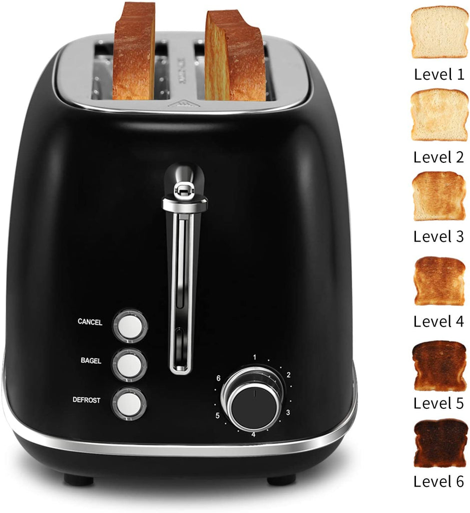 Keenstone Stainless Steel Retro Toaster 2 Slice with Bagel Function, 6 Bread Shade Settings