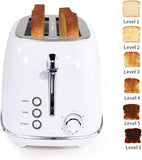Toaster 2 Slice, Keenstone Stainless Steel Retro Toaster with Bagel Function, Wide Slots, Crumb Tray, White