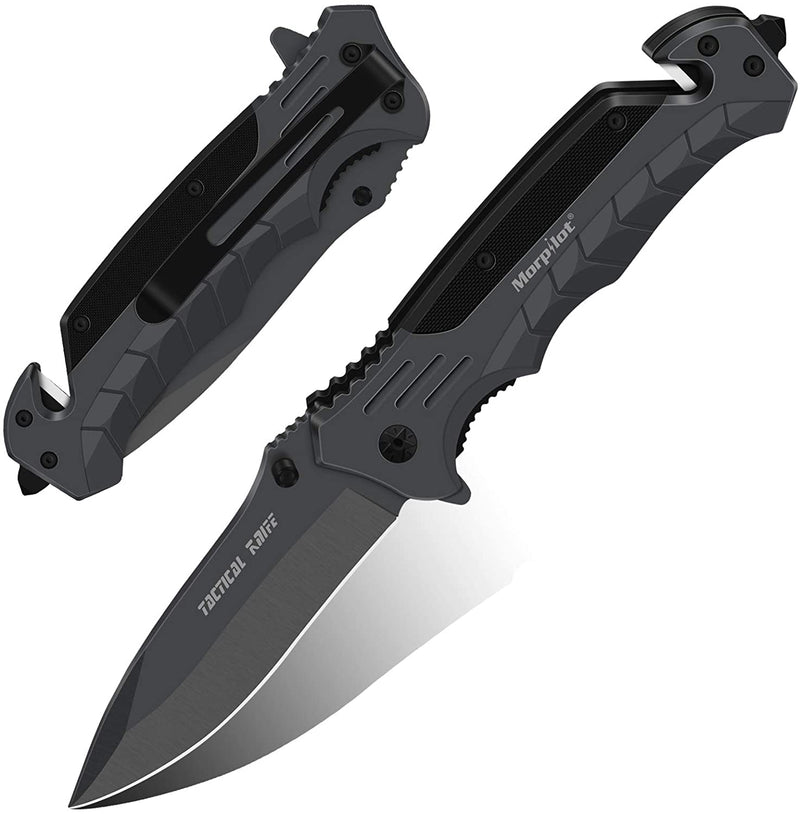 Pocket Knife Outdoor Camping Knife with Glass Breaker and Cutter Belt, Knife with Stainless Steel Handle for Camping, Picnic, Hunting Ideal Fathers Day Dad Gifts