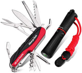 Multi Tool & Fire Starter Set, 15 in 1 Pocket Knife with Scissors | Magnesium Fire Starter with Compass & Whistle for Camping, Outdoor Survival, Hiking, Fishing