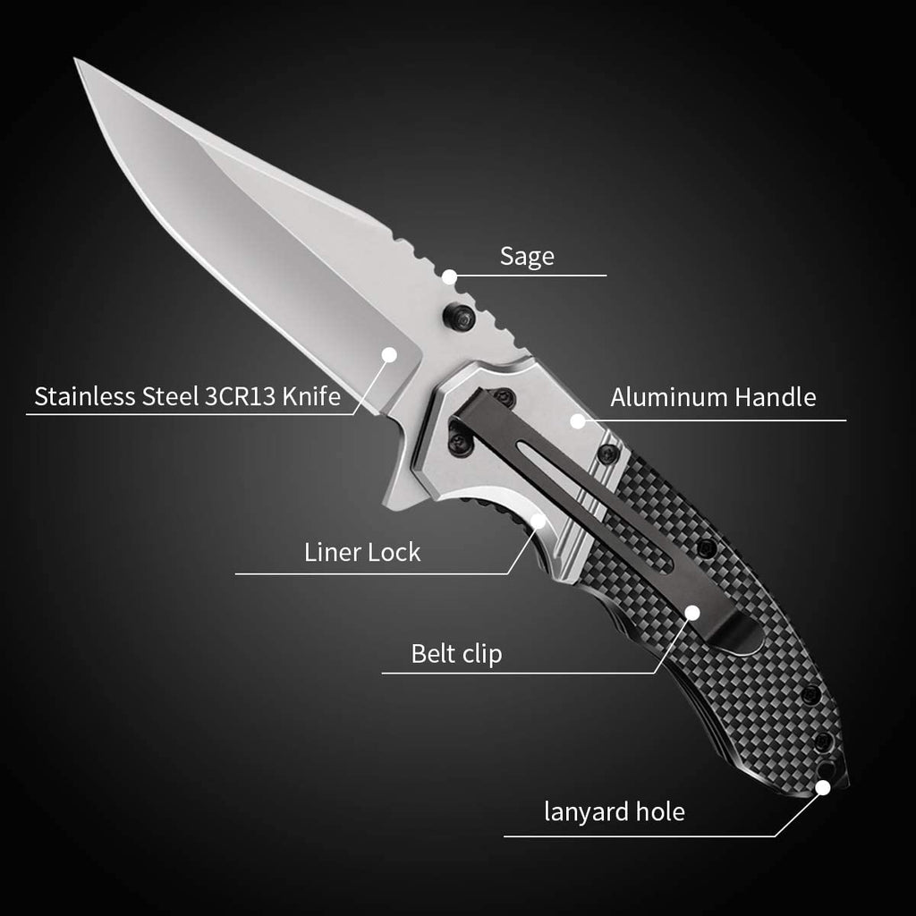 Handheld Flashlight Pocket Knife Set, Cheflaud LED Flashlight with 5 Modes Zoomable Water Resistant and Hunting Knife Combo for Outdoor Camping Hiking Fishing Traveling Men's Gift
