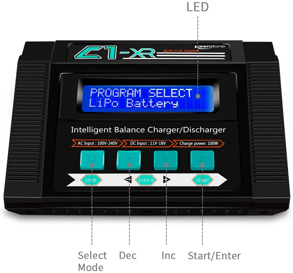 Keenstone Lipo Battery Charger/Discharger with Low Voltage Checker, 10A 100W AC/DC 1S-6S Digital Battery Balance Charger for Li-Po Li-Hv Li-Ion Li-Fe NiMH Ni-Cd Pb