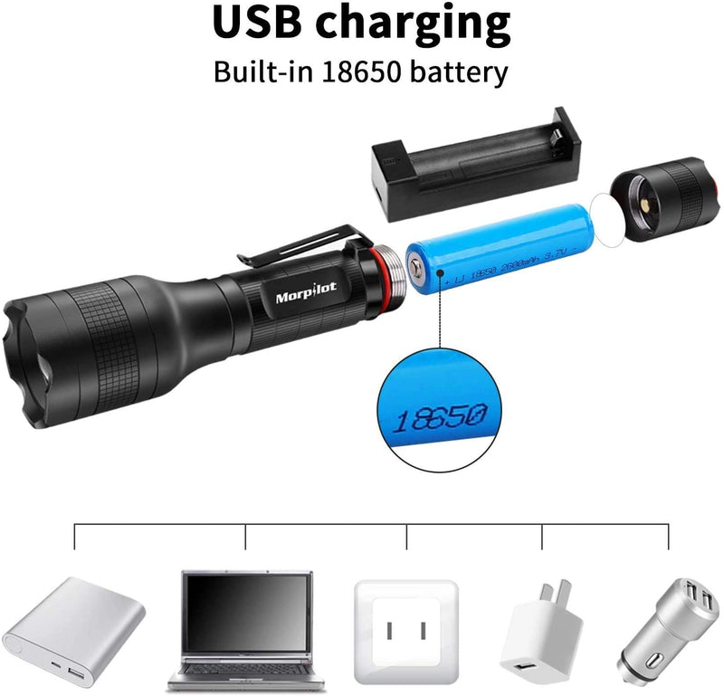2 in 1 Led Flashlight, USB Rechargeable UV Lamp, Black Light and White Light Flashlights, 500Lumen, 395nm Mini Light Torch Detector for Pets Urine and Stains