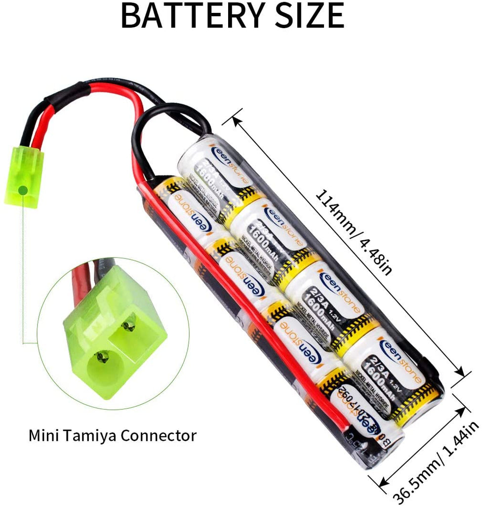 Keenstone 9.6V 1600mAh Butterfly Nunchuck Stick Mini Battery Pack with Mini Tamiya Connector for Airsoft Guns ICS CA TM SRC JG G36 G&M733 etc