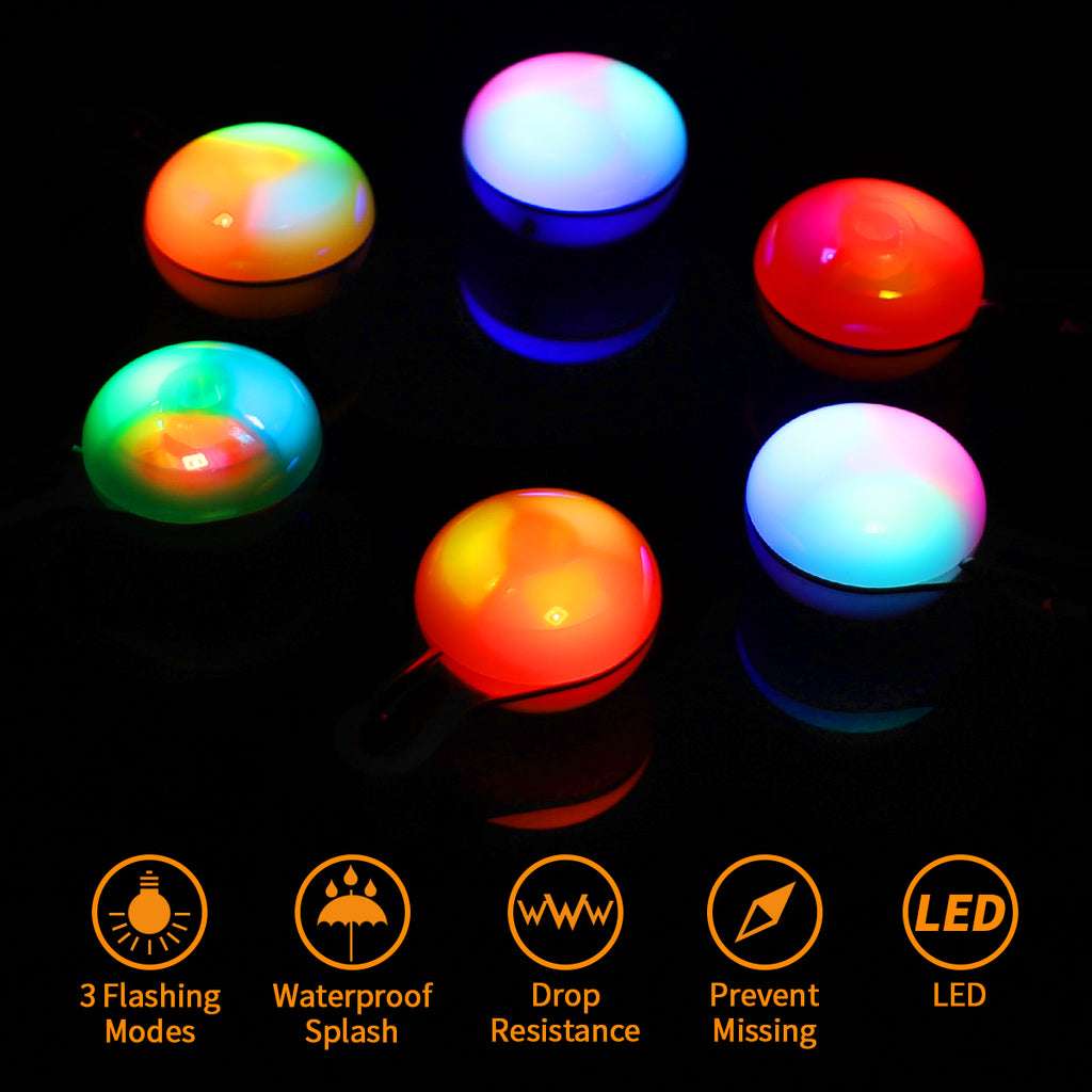 Morpilot Pet Cat Dog Collar Light, 6PCS Colorful Clip-On Dog Lights for Collars, Led for the Dark, Waterproof Safety Pet Light for Night、 Walking with 3 Flashing Modes (6 Extra Batteries)
