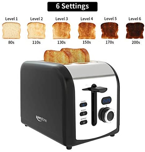 Toaster 2 Slice, Keenstone Stainless Steel Retro Toaster with Timer, Wide Slot, Defrost/Reheat/Cancel Fuction, Removable Crumb Tray, Blue