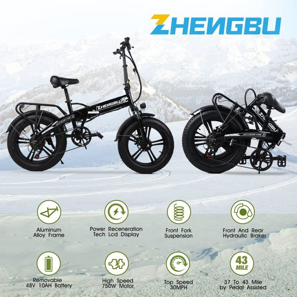 Folding Electric Bike Electric Commuter Bicycles 20 Inch Commuting Bike Foldable City E-Bikes for Adults 400W Motor Shimano 7-Speed 48V 10AH Removable Battery