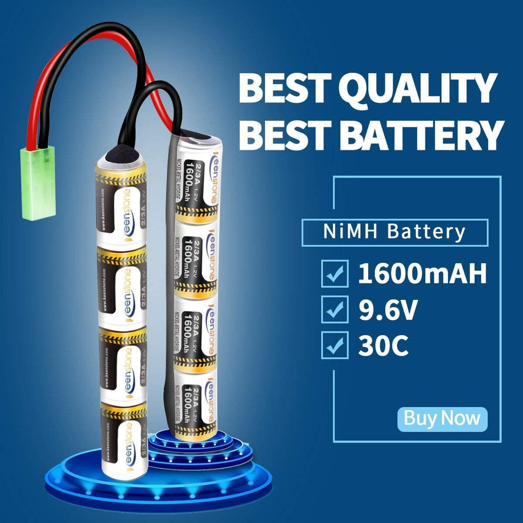 Keenstone Batterie Airsoft NiMH 9.6V 1600mAh Bâton Nunchuk + Mini Connecteur