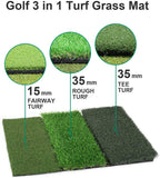 Keenstone Tri-Turf Golf Hitting Mat, Portable Golf Grass Mat for Driving, Chipping Practice Training with Adjustable Tees and Foam Practice Balls, Ideal for Indoor or Outdoor Training