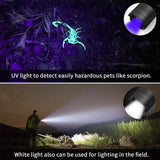 2 in 1 Led Flashlight, USB Rechargeable UV Lamp, Black Light and White Light Flashlights, 500Lumen, 395nm Mini Light Torch Detector for Pets Urine and Stains