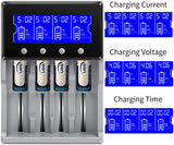 Universal Battery Charger, Keenstone Premium Battery Charger 4 Slots for 18650 Battery Rechargeable Batteries Li-ion LiFePO4 IMR 10440 14500 16340 RCR123A 26650 Ni-MH Ni-Cd AA AAA -LCD Display - Grey