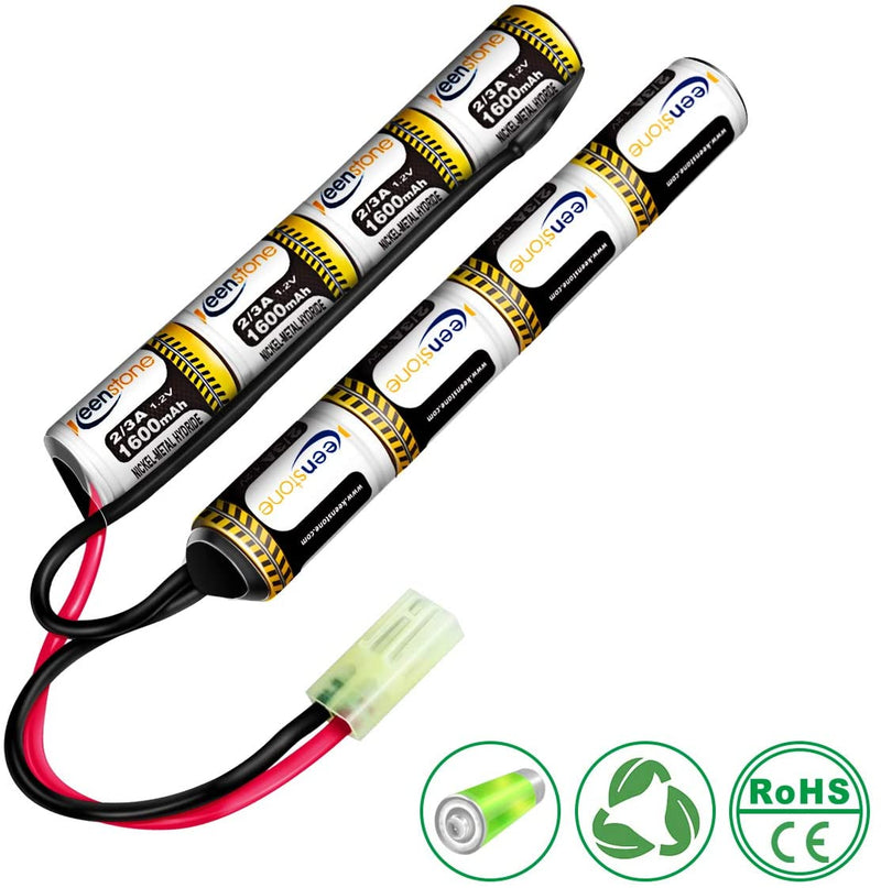 Keenstone 9.6V 1600mAh Butterfly Nunchuck Stick Mini Battery Pack with Mini Tamiya Connector for Airsoft Guns ICS CA TM SRC JG G36 G&M733 etc
