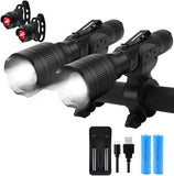Rechargeable Bicycle Light, Bike Light with Free Tail Lights, Bright 700 Lumens Bike Headlight for Mountain Street Bikes Front and Back, 5 Modes LED Handheld Flashlight, Battery and Charger Included
