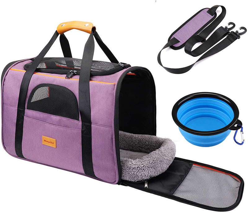 morpilot Pet Travel Carrier Bag, Portable Pet Bag - Folding Fabric Pet Carrier, Travel Carrier Bag for Dogs or Cats, Pet Cage with Locking Safety Zippers, Foldable Bowl, Airline Approved