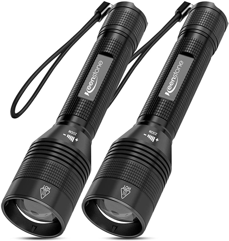 Keenstone High-Powered Led Flashlight 2 Packs, 2000 High Lumens Tactical Flashlights, Zoomable and Water Resistant, 5 Light Modes, Super Bright Flashlights for Camping and Emergency