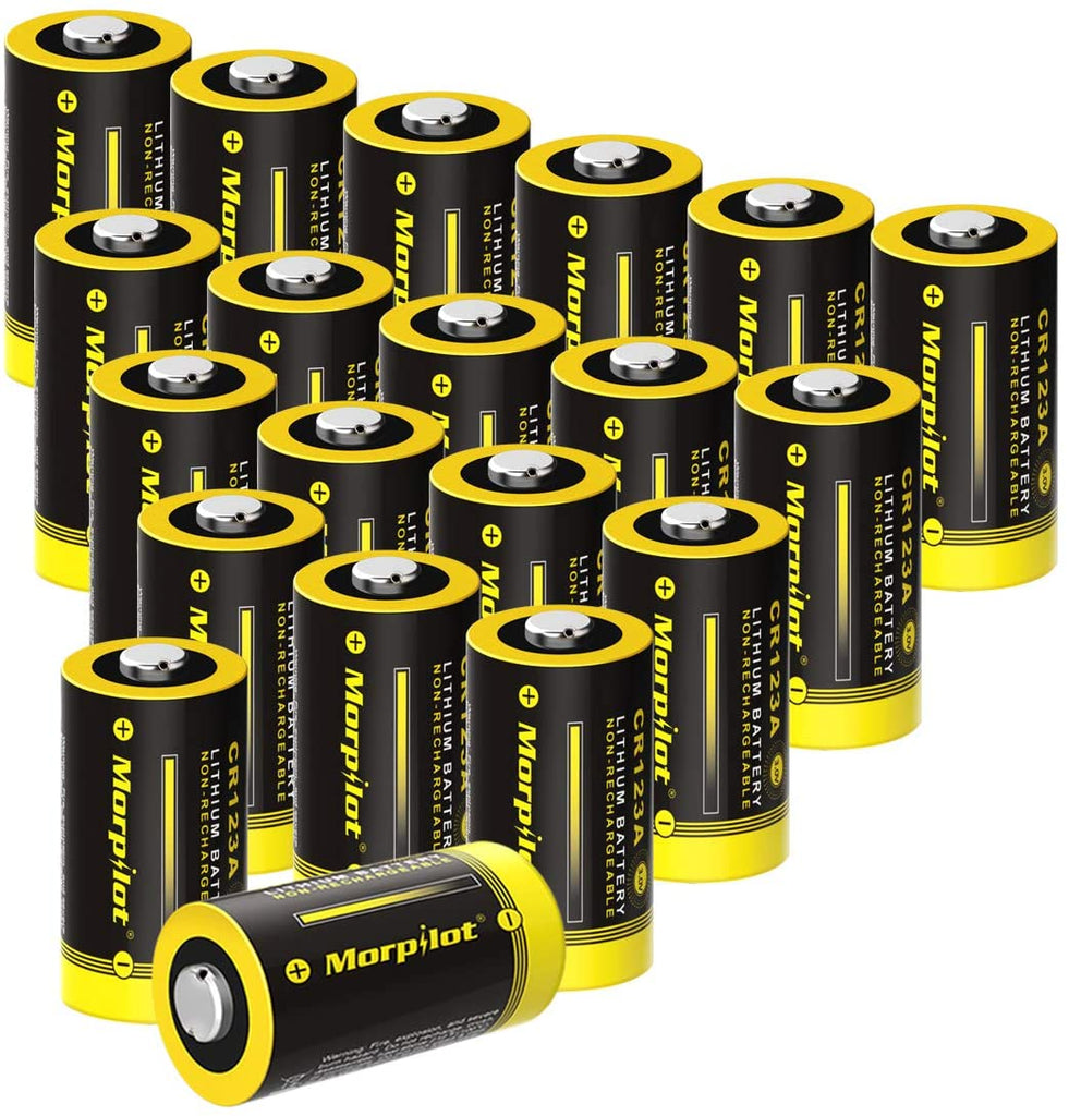 3V CR123A Lithium Battery, High Capacity 1500mAh Non-Rechargeable CR123A Batteries PTC Protected for Flashlight, Camera, Toys, Alarm System (Not Compatible with Arlo Cameras) (20PCS) (Yellow)