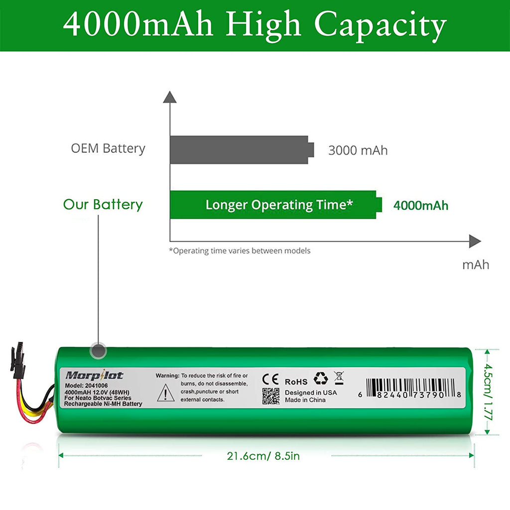 4000mAh 12V NiMh Replacement Battery for Neato Botvac Series 70e, 75, 80, 85 and Botvac D Series D75, D80, D85 (Not Compatible with Neato D3 D5 D4 D7)