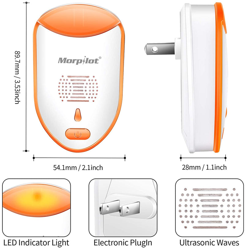 morpilot Ｍ－２ Rodent Repeller Mouse Repellent Ultrasonic Mice Electronic Repeller Humane Mouse Trap Substitute Pest Control with Ultrasounds Sonic Sounds Impulse Waves for Attic Garage Basement 4PACK