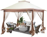 Outdoor Gazebo Easy Pop-up Instant Patio Canopy Garden Tent 11x11 Backyard Commercial Vented Beach Shelter Khaki, 11x11