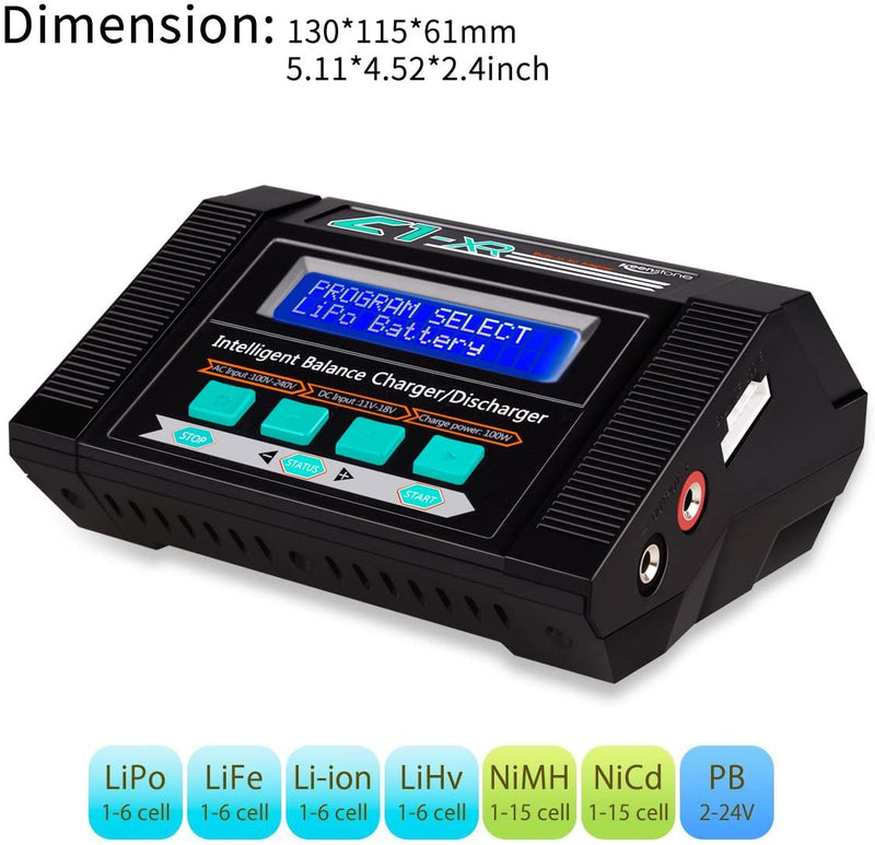 Keenstone Lipo Battery Charger/Discharger with Low Voltage Checker, 10A 100W AC/DC 1S-6S Digital Battery Balance Charger for Li-Po Li-Hv Li-Ion Li-Fe NiMH Ni-Cd Pb