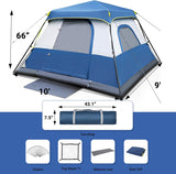 Blue Tents, 6/8 Person 60 Seconds Set Up Camping Tent, Waterproof Pop Up Tent with Top Rainfly, Instant Cabin Tent, Advanced Venting Design, Provide Gate Mat