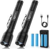 Keenstone Rechargeable LED Flashlights 2 Pack, 1500 High Lumens, Zoomable, 5 Modes, Waterproof Tactical Handheld Flashlight for Emergencies or Hiking, 4pcs 18650 Battery and Charger Included