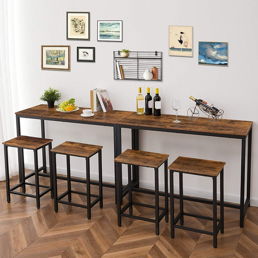 Bar Table and Chairs Set, 47.2” Rectangular Pub Bar Table and 2 Bar Stools, 3-Piece Breakfast Table Set for Kitchen Living Room, Dining Room, Sturdy Metal Frame