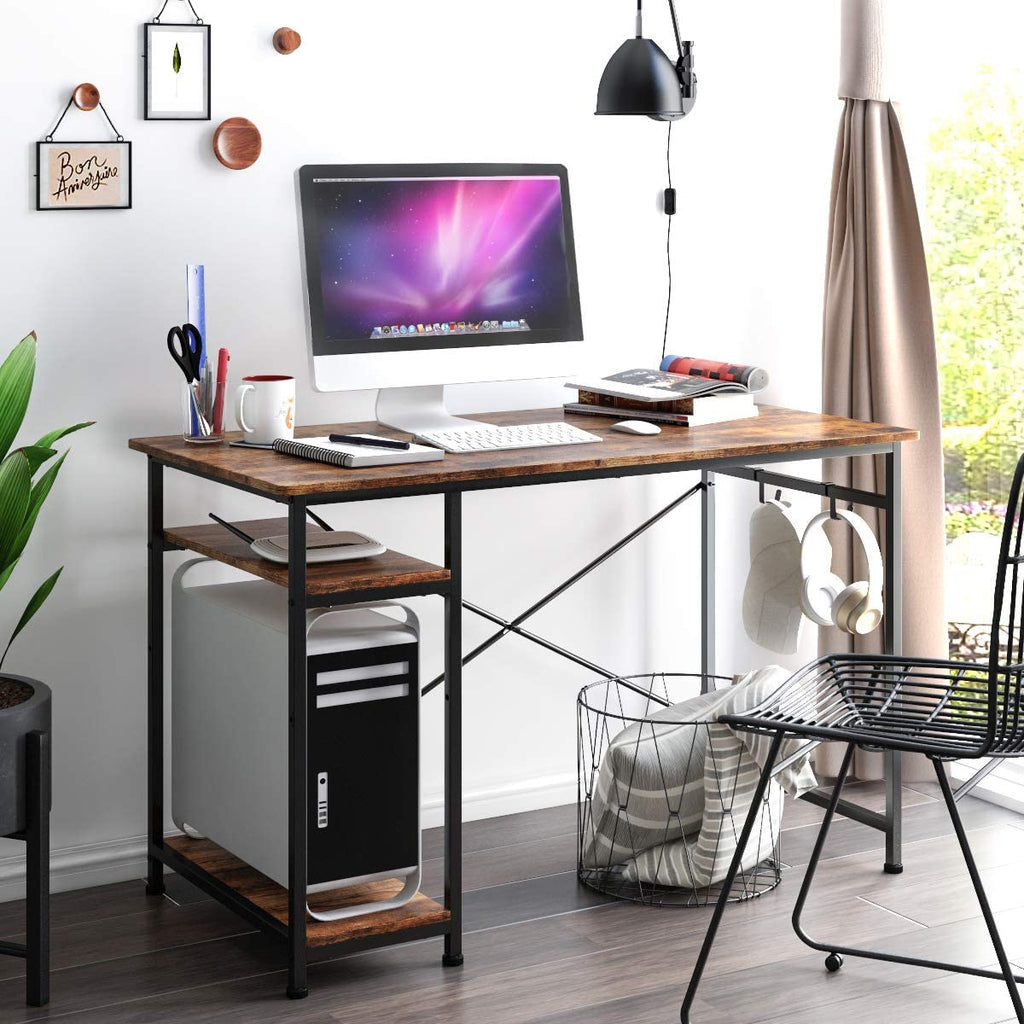 47" Computer Desk Cheflaud Home Office Sturdy Desk Modern Simple Study Writing Table with 2 Storage Shelves,Black Brown