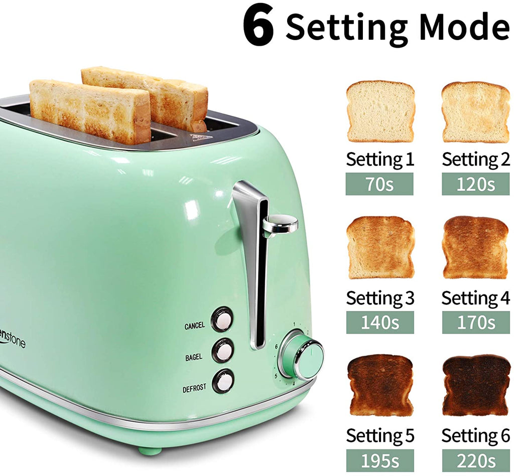 2-Slice Toasters Stainless Steel Retro Toaster with Extra Wide Slots - Pastel Green