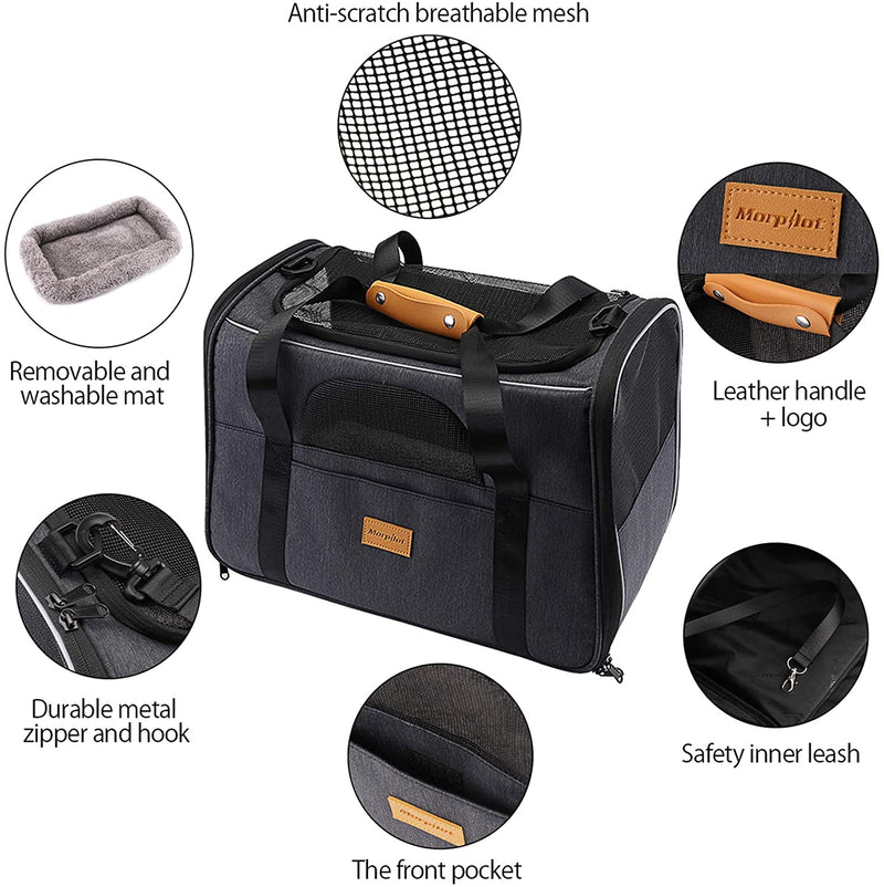 morpilot Pet Travel Carrier Bag, Portable Pet Bag - Folding Fabric Pet Carrier, Travel Carrier Bag for Dogs or Cats, Pet Cage with Locking Safety Zippers, Foldable Bowl, Airline Approved
