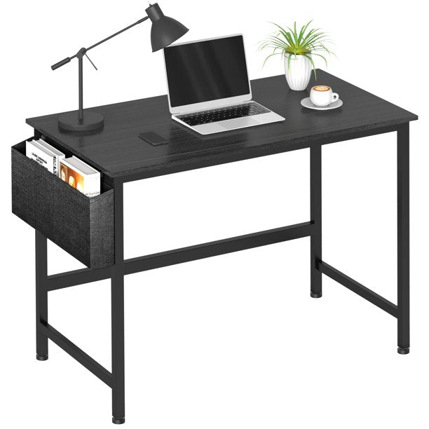 Cheflaud 43.3 Inches Computer Desk Home Office Sturdy Desk Modern Simple Study Writing Table with Storage Bag, Black