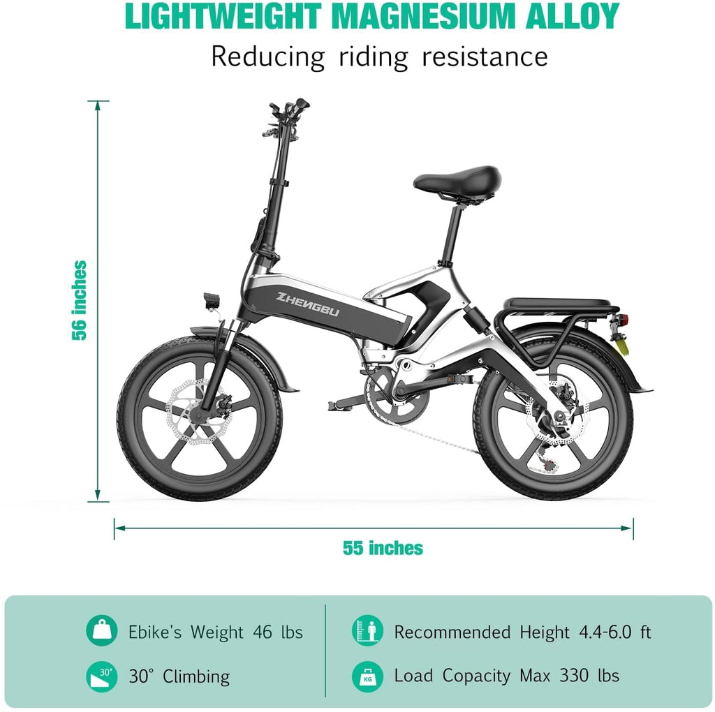 zhengbu Folding Electric Bikes for Adults 20 Inch Electric Commuter Bike Lightweight City Electric Bicycle Foldable E-Bikes for Womens/Mens 400W Motor Shimano 7 Speed 48V 10Ah Removable Battery