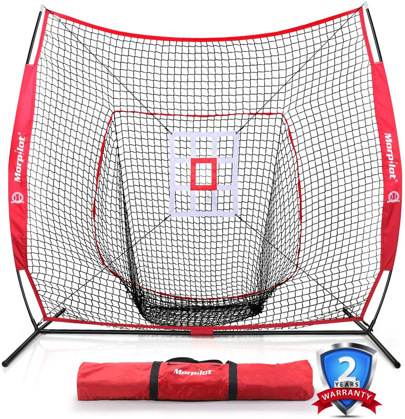 Keenstone 7' X 7' Baseball & Softball Practice Hitting & Pitching Net with Bow Frame, Carry Bag and Bonus Strike Zone, Great for All Skill Levels | Collapsible and Portable