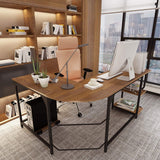 L Shaped Desk with Shelves Round Corner Computer Desk Gaming Table Workstation for Home Office