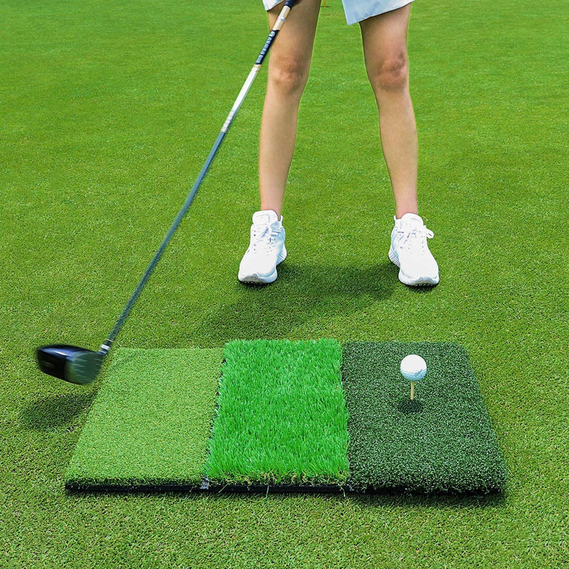 Keenstone Tri-Turf Golf Hitting Mat, Portable Golf Grass Mat for Driving, Chipping Practice Training with Adjustable Tees and Foam Practice Balls, Ideal for Indoor or Outdoor Training