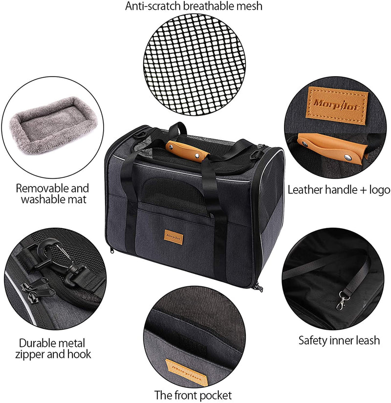 Cat Carrier MORPILOT® Extra Large Cat Bag with Water Bowl, Soft Sided Tsa Airline Approved Cat Dog Carrier up to 20LB, Travel Puppy Carrier Cat Carrier for Small Medium Large Dogs Cats Rabbits - Gray