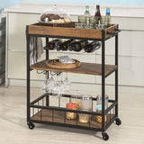Cheflaud Rolling Bar Carts Serving Cart on Wheels, 3 -Tier Kitchen Storage Shelves Wine Rack Table with Portable and Wine Holders
