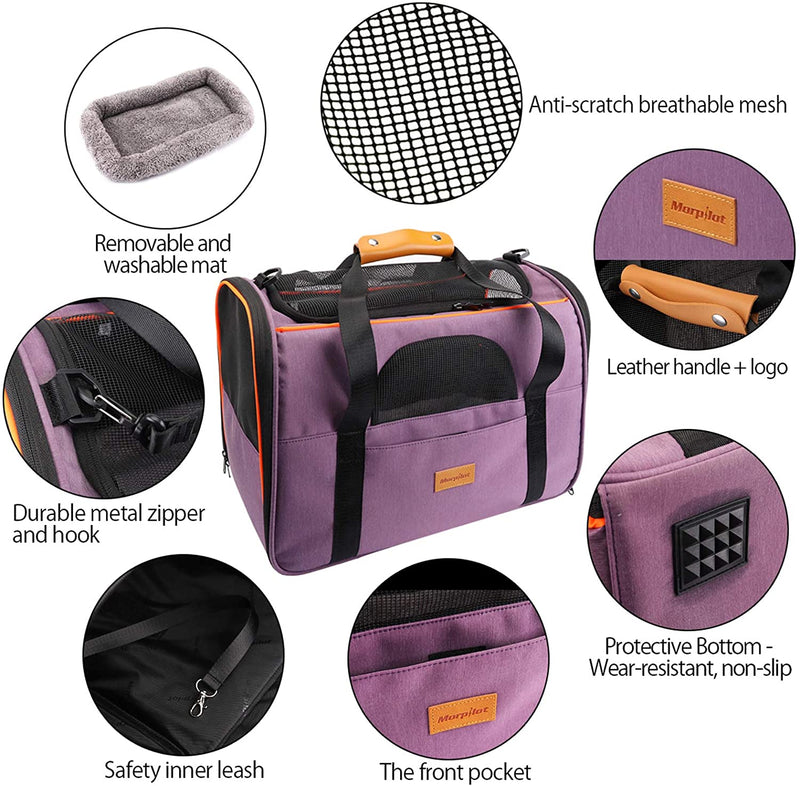 morpilot Pet Travel Carrier Bag, Portable Pet Bag - Folding Fabric Pet Carrier, Travel Carrier Bag for Dogs or Cats, Pet Cage with Locking Safety Zippers, Foldable Bowl, Airline Approved