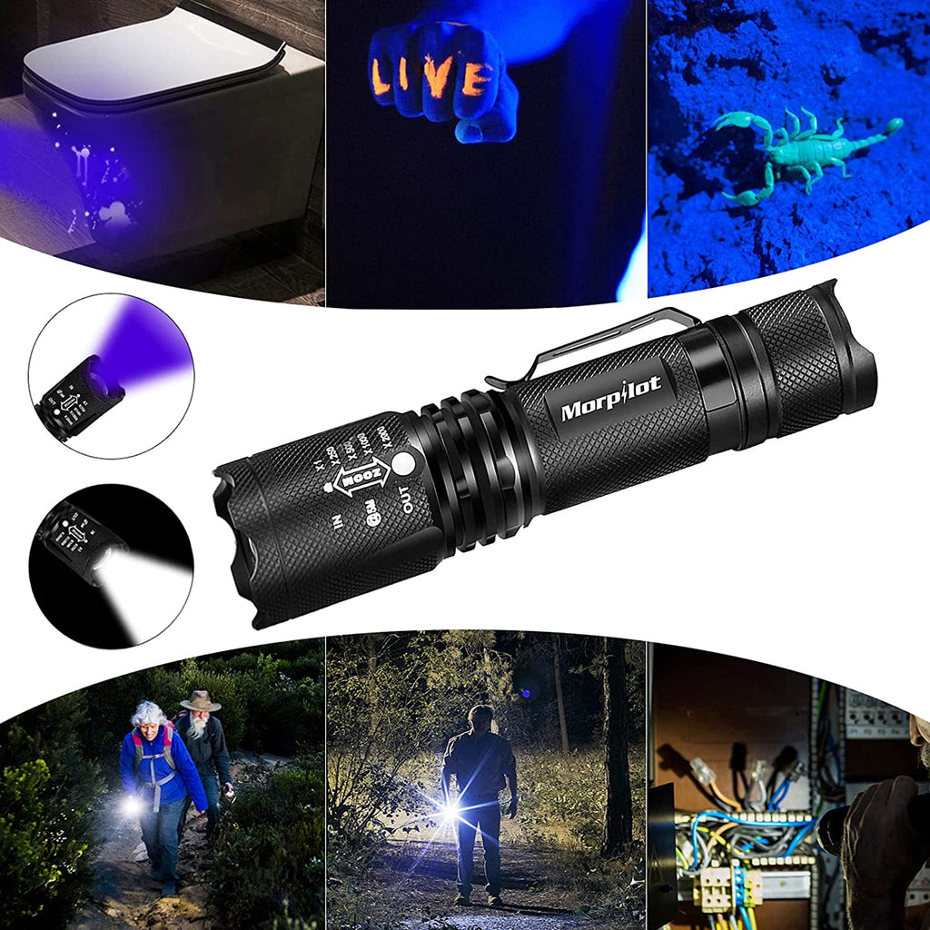 Morpilot UV Flashlight with Batteries 2 Pack, 2 in 1 Black Light & Handheld Flashlight 395nm Mini Light Torch Detector for Pet Stains, Scorpions