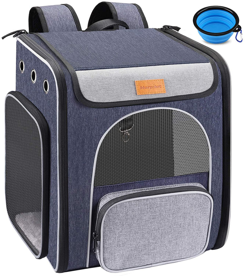 morpilot Dog Backpack, Foldable Cat Backpack Carrier for Cats and Small Dogs, Breathable Pet Carrier Backpack with Inner Safety Leash + Folding Dog Bowl, Ideal for Hiking, Traveling, Outdoor Use
