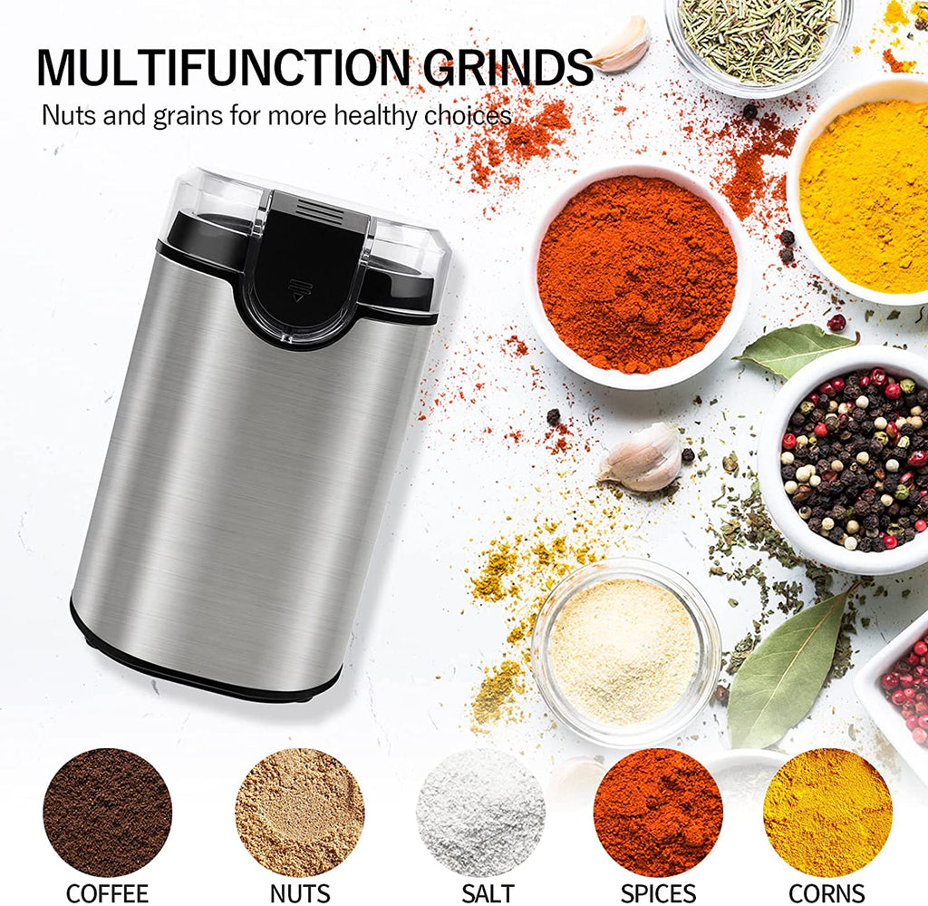 Keenstone Coffee Grinder, Electric Coffee Bean Grinder, Stainless Steel Spice Mill Grinder with Noiseless Motor, Cleaning Brush for Grinding Spices, Pepper, Herbs, Nuts (150W 70g /2.5oz Capacity)
