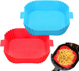 2Pcs Air Fryer Silicone Liners- Reusable Air Fryer Square Liner, Heat Resistant Easy Cleaning Air Fryer Silicone Pot for 3 to 6 Qt for Air Fryer Accessories (Red+Bule)