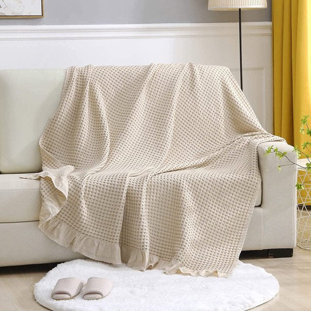 Bedding Premium Cotton Waffle Blanket Cozy Chunky Blanket Extra