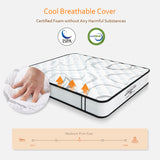 Full Size Hybrid Mattress, Medium Firm Bed in a Box, 10" with Pocket Innerspring and Breathable Foam, Back Pain Relief