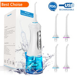 Morpilot Cordless Oral Irrigator Water Flosser Rechargeable Dental Care Water Pick 3 Modes and 200ML Water Tank IPX7 Waterproof Teeth Cleaner with 4 Jet Tips Replacement FDA Approved