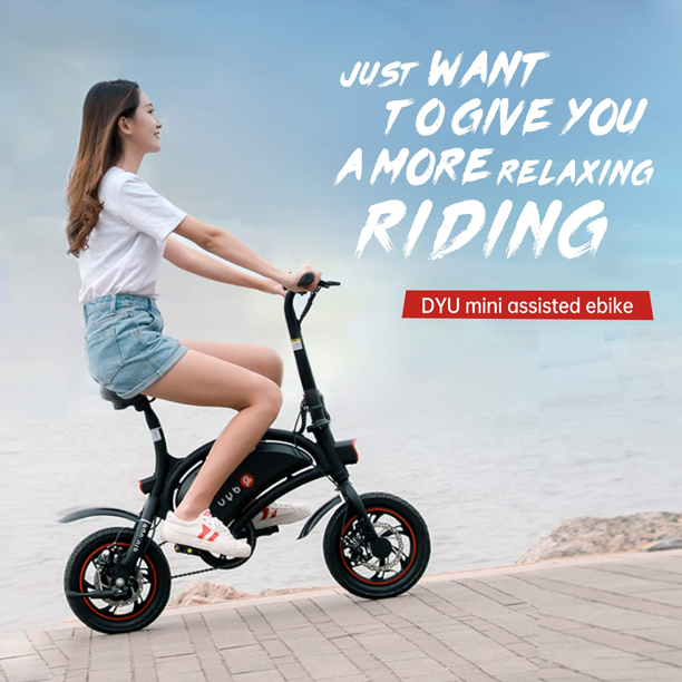 Folding Electric Bike for Adults Teens,DYU D3F 14" Electric Bicycle,Commuter City E-Bike with 250W Motor and 36V 10AH Lithium-Ion Battery,37-40miles Travel Range